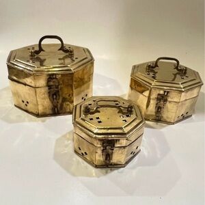 MCM Brass Hinged Cricket Boxes Nesting Boxes Vintage